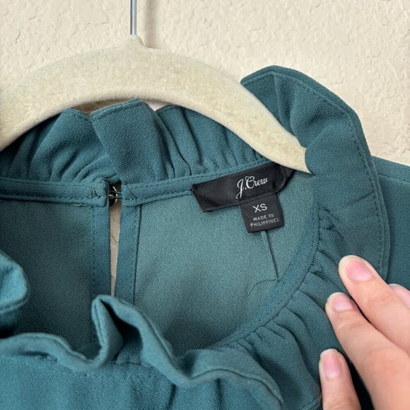 J. Crew Bundle (2) XS Long-Sleeve Ruffleneck 365 Crepe Green Pink Tops - Picture 3 of 16